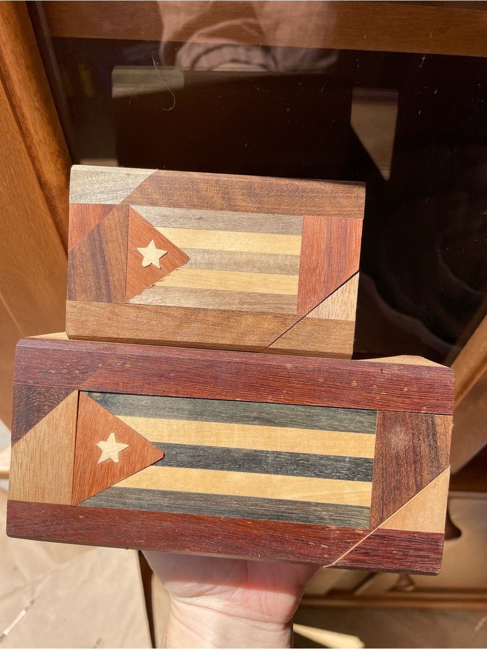 Cuban Handmade Inlay Wooden Boxes with Star Accent - Two Piece Set